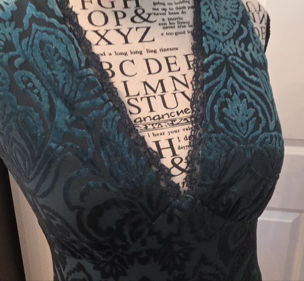 Trixxi Teal Lace Velour V-Neck Maxi Dress